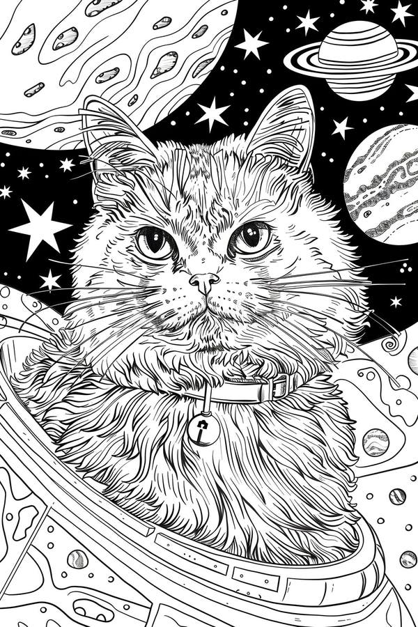 galactic cat coloring page