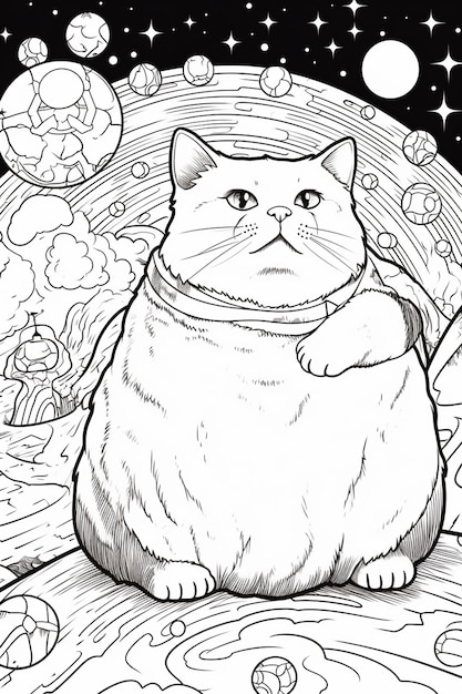 galactic cat coloring page