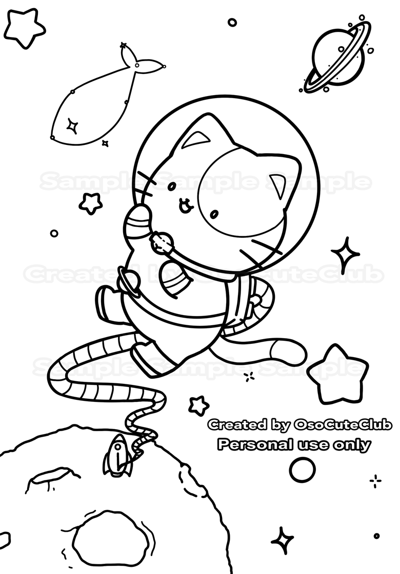 galactic cat coloring page